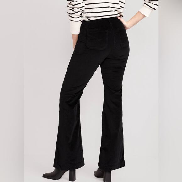 NWT Old Navy Extra High-Waisted Velvet Trouser Flare Pants Black Size 0 Office - Picture 4 of 16